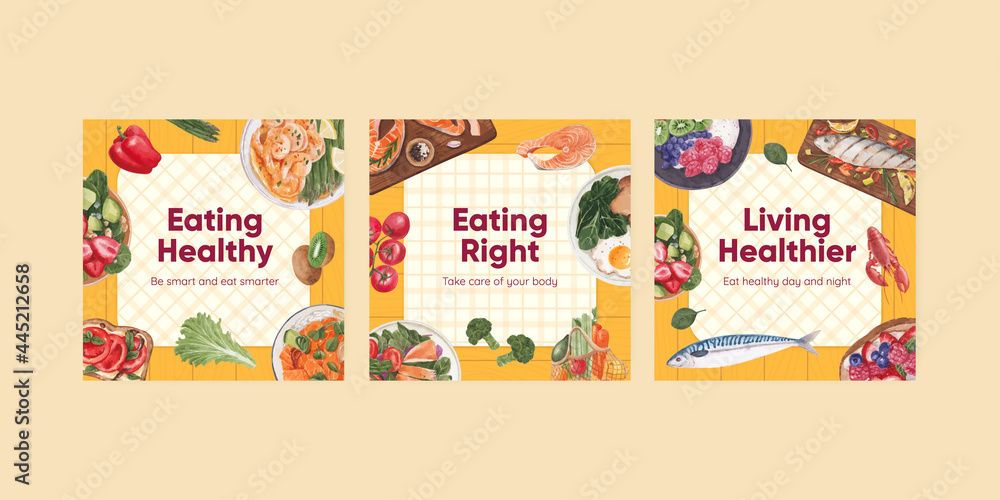 Banner template with healthy food concept,watercolor style