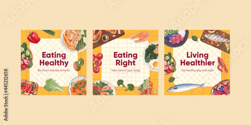 Banner template with healthy food concept,watercolor style