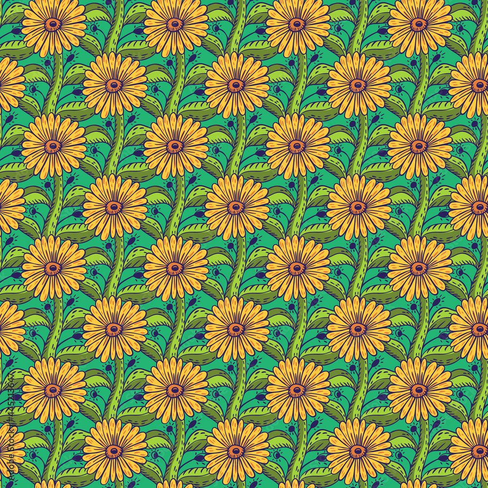 Geometric sunflowers print seamless pattern.