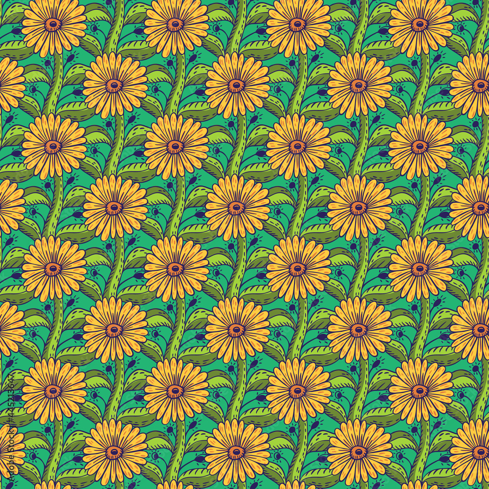 Geometric sunflowers print seamless pattern. Geometric sunflowers print seamless pattern.