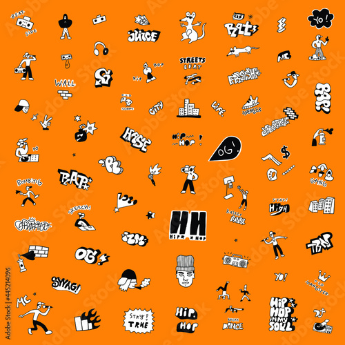 rap music graffiti doodle set 