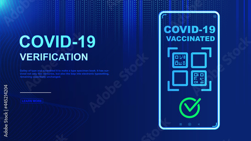 COVID-19 QR code authentication certificate. Vaccination and immunity personal passport. Mobile phone QR code for scanning and verification. Concept of safety against coronavirus. 