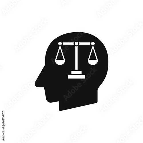 Human head with Justice scales sign silhouette black vector illustration