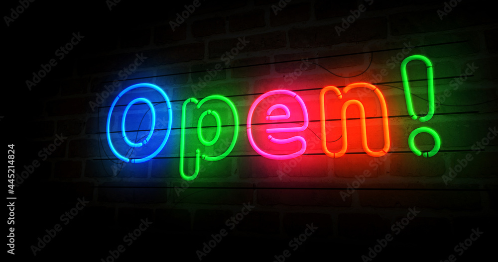 Open neon light 3d illustration Open neon light 3d illustration
