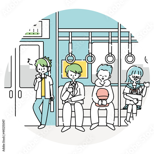 電車で通勤する男性