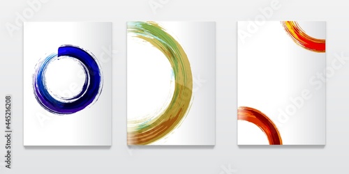 Brochure or booklet design template with watercolor circle. Corporate report or advertizing mockup with colorful ink ring.