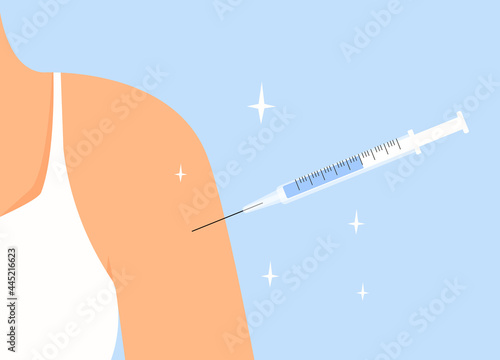 Injecting the antiviral vaccine into the arm with drug syringe 
