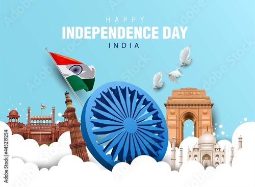 Happy Independence Day India 15th august. Indian monument and Landmark with background , poster, card, banner. vector illustration design