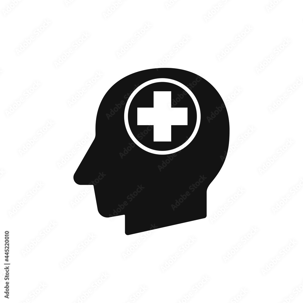 Human head with medic cross sign silhouette black vector illustration Human head with medic cross sign silhouette black vector illustration