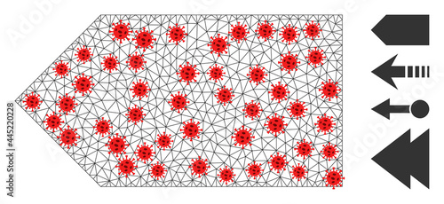 Polygonal direction left with lockdown style. Polygonal carcass direction left image in low poly style with structured linear items and red virus elements.
