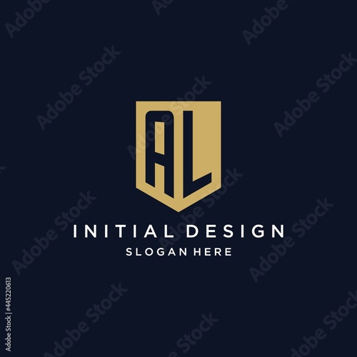 AL monogram initials logo design with shield icon