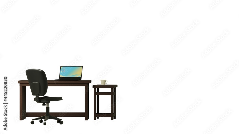 Fototapeta premium オフィスチェア デスク コーヒー テーブル 通信 電子機器 3DCG