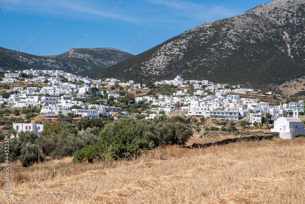 Greece. Sifnos island, Artemonas town. Traditional architecture, blue sky background.