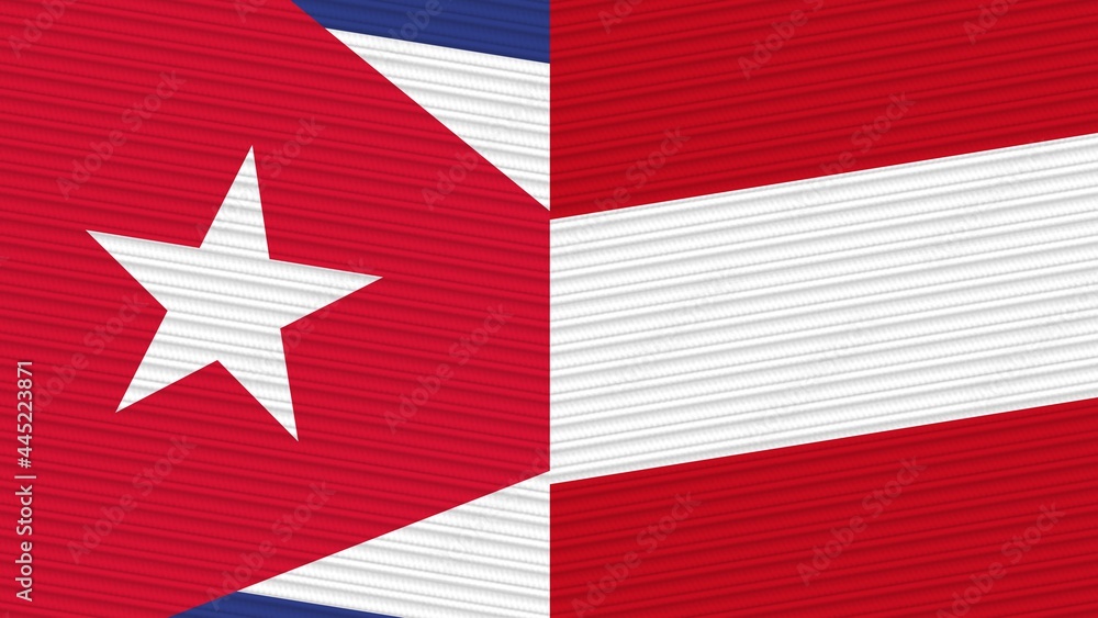 Austria and Cuba Two Half Flags Together Fabric Texture Illustration Austria and Cuba Two Half Flags Together Fabric Texture Illustration