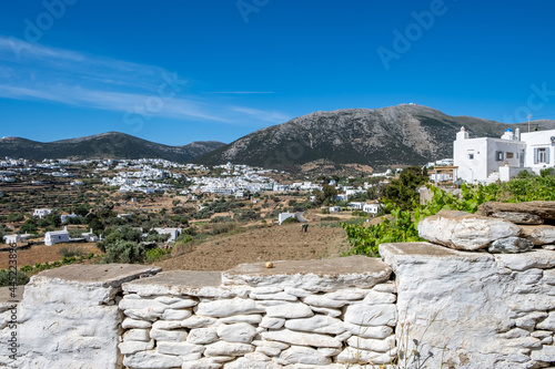 Greece. Sifnos island. Traditional architecture  blue sky background.