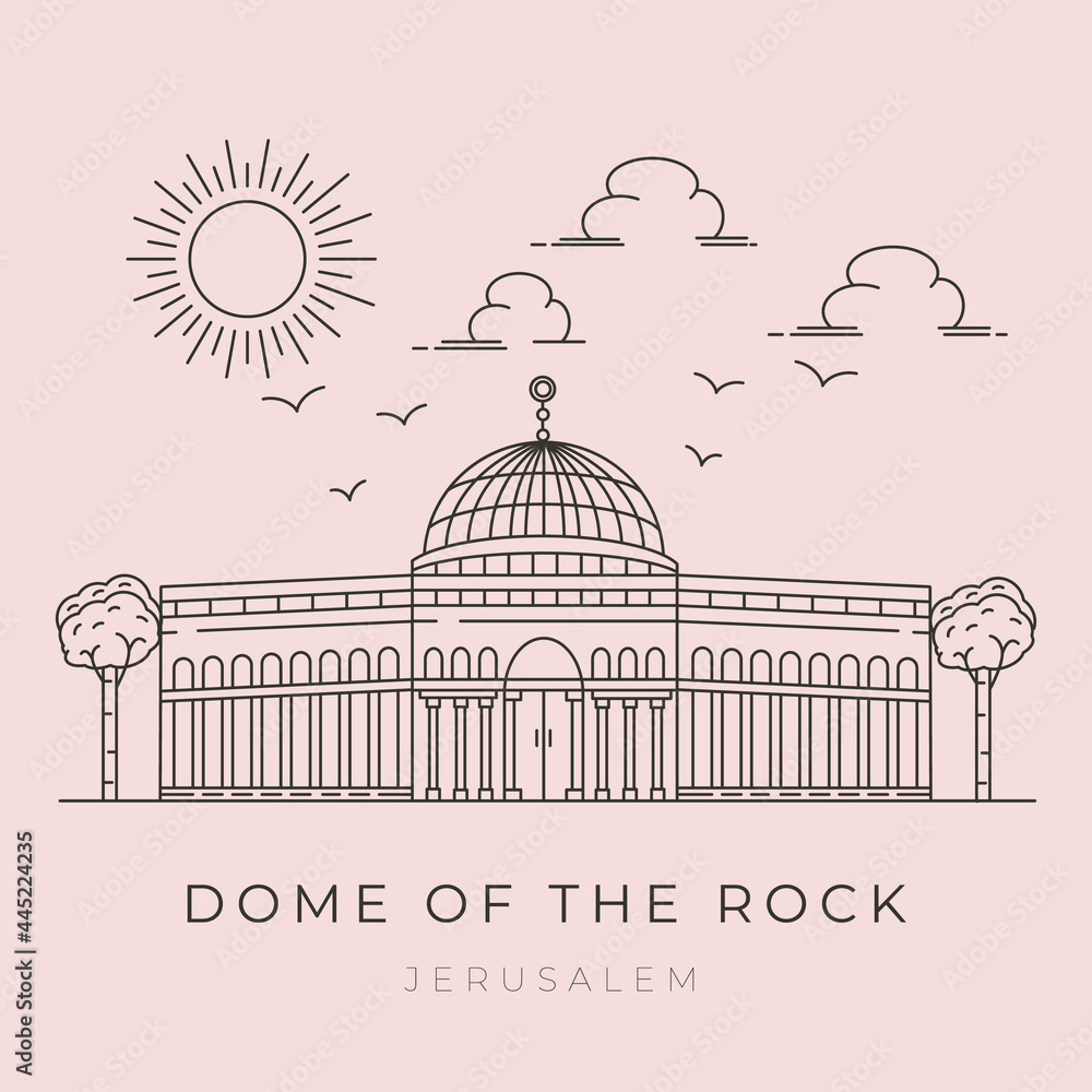 vector of dome of the rock al aqsa mosque line art illustration design