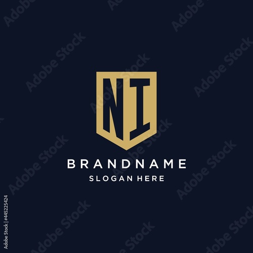 NI monogram initials logo design with shield icon
