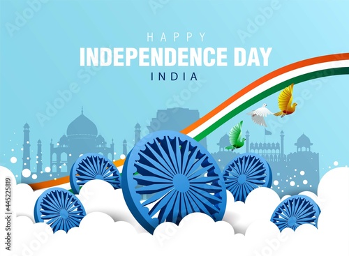 Happy Independence Day India 15th august. Indian monument and Landmark with background , poster, card, banner. vector illustration design
