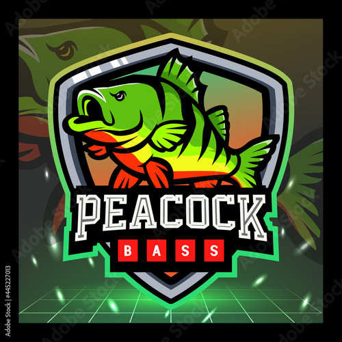 Peacock bass fish mascot. esport logo design