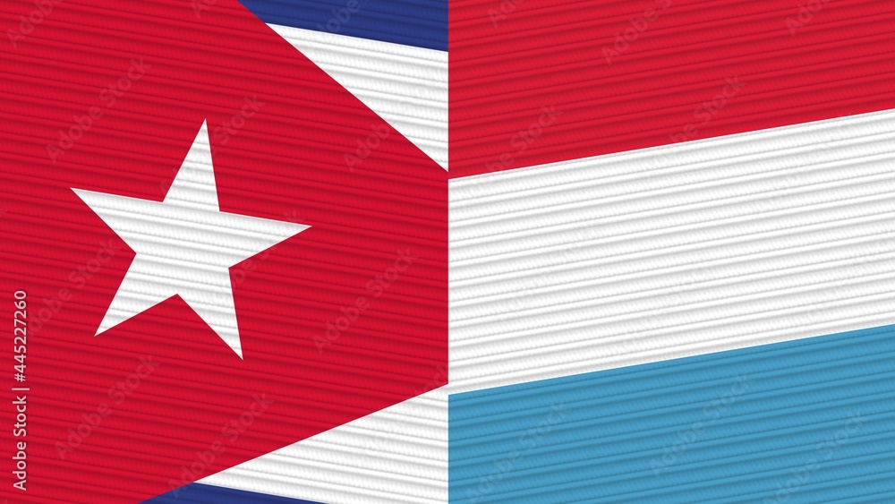 Luxembourg and Cuba Two Half Flags Together Fabric Texture Illustration Luxembourg and Cuba Two Half Flags Together Fabric Texture Illustration