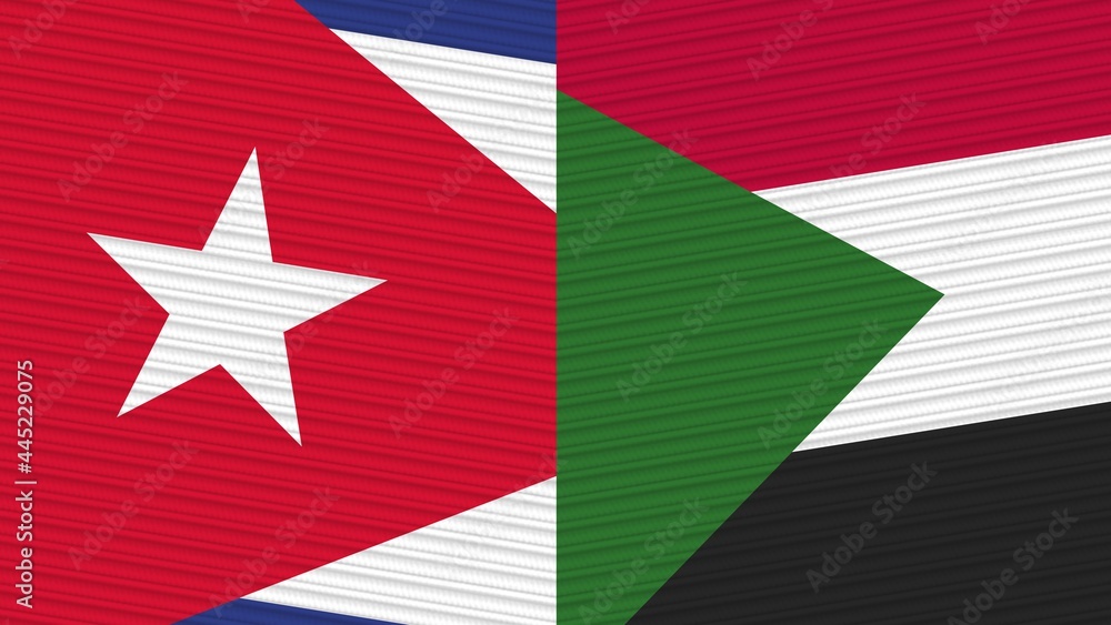 Sudan and Cuba Two Half Flags Together Fabric Texture Illustration Sudan and Cuba Two Half Flags Together Fabric Texture Illustration