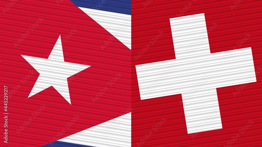 Switzerland and Cuba Two Half Flags Together Fabric Texture Illustration