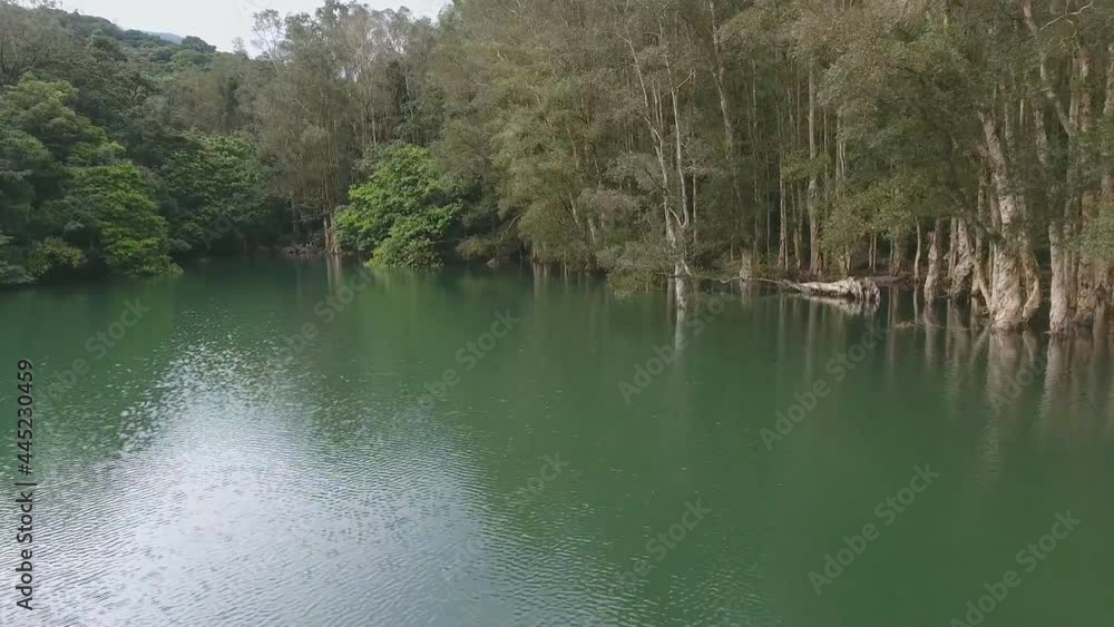 Beautiful natural scenery of river in southeast Asia tropical green forest with mountains in background, aerial view drone shot Beautiful natural scenery of river in southeast Asia tropical green forest with mountains in background, aerial view drone shot