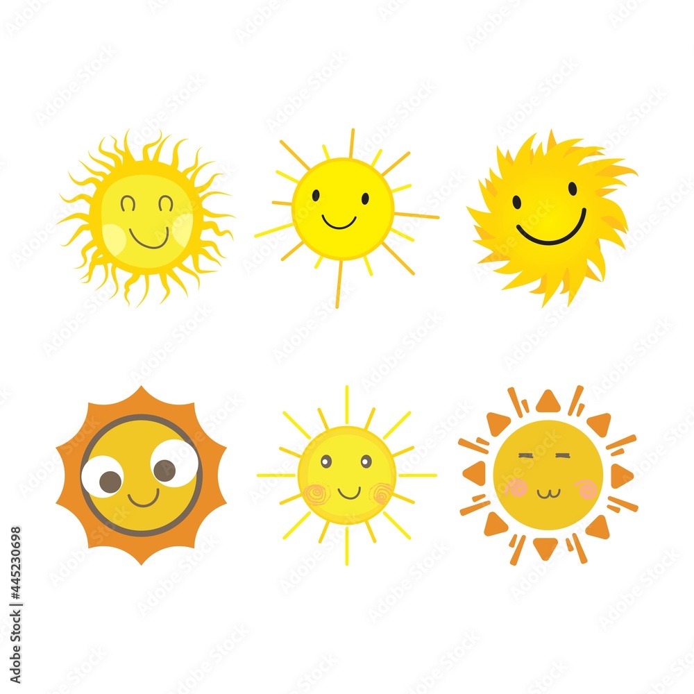 Sun sticker with a round shape and yellow and red color. Cute sun with smiling face and cool sunglasses. Sunray coming out from sun vector design. 6 Sun vector social media sticker collection. Sun sticker with a round shape and yellow and red color. Cute sun with smiling face and cool sunglasses. Sunray coming out from sun vector design. 6 Sun vector social media sticker collection.