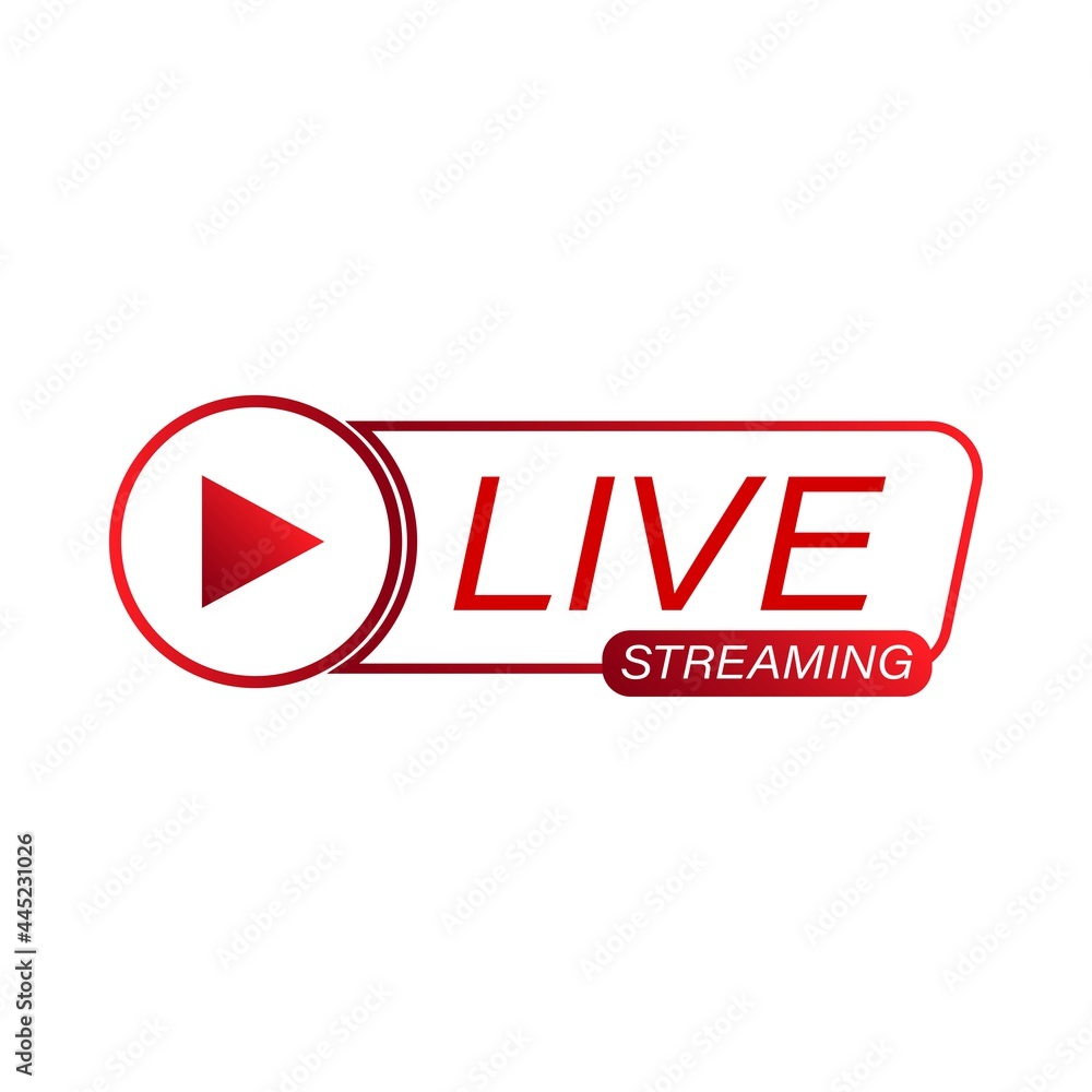 Live streaming icon design for the broadcast system. Live streaming icon with red and white metallic color. Live streaming vector design with font effect. Red and white gradient color design. Live streaming icon design for the broadcast system. Live streaming icon with red and white metallic color. Live streaming vector design with font effect. Red and white gradient color design.
