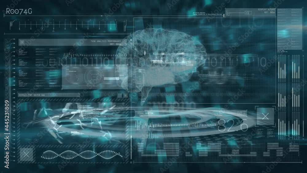 Animation of human brain, dna strand spinning and data processing Animation of human brain, dna strand spinning and data processing