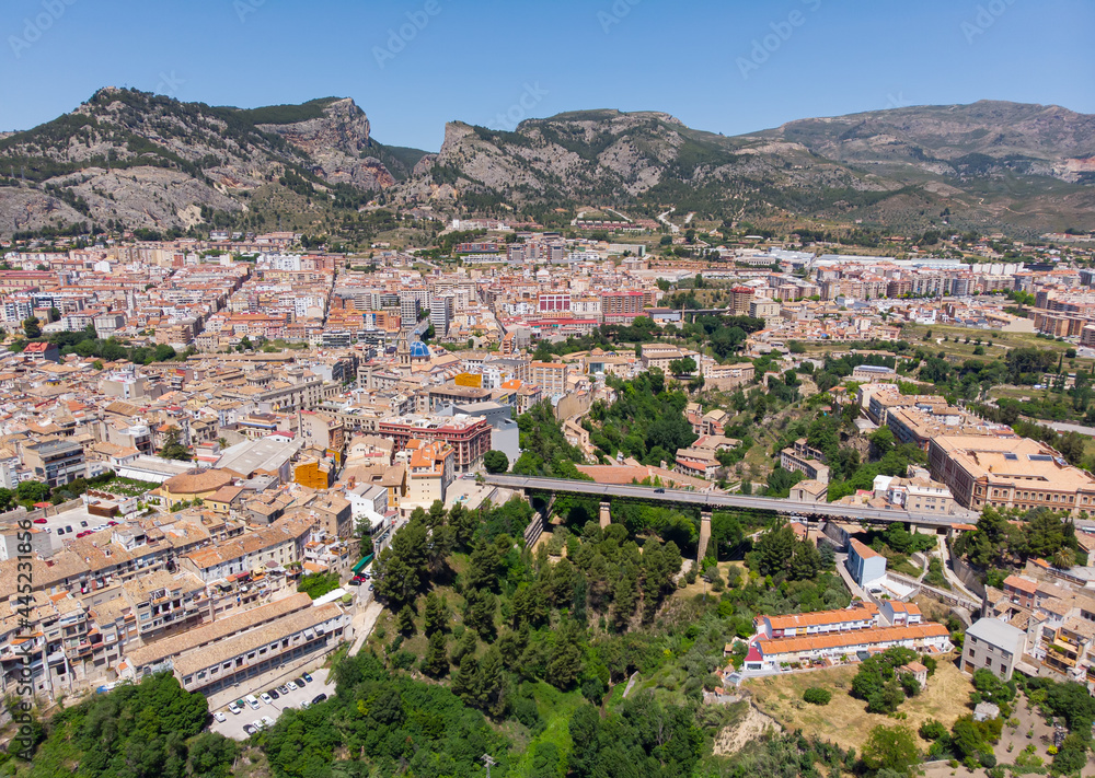 Drone point of view Alcoy town. Spain