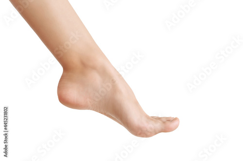 beautiful well-groomed leg on a white isolated background. the concept of healthy legs. women's ankle