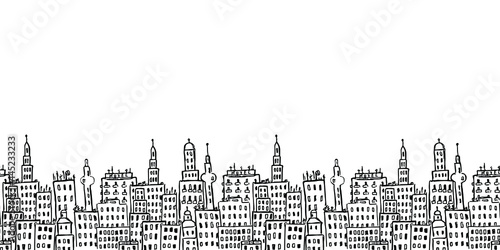 Horizontal seamless pattern with city buildings
