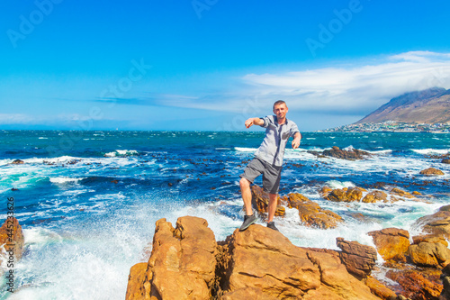 Male model tourist traveler landscape Town Cape Town South Africa.