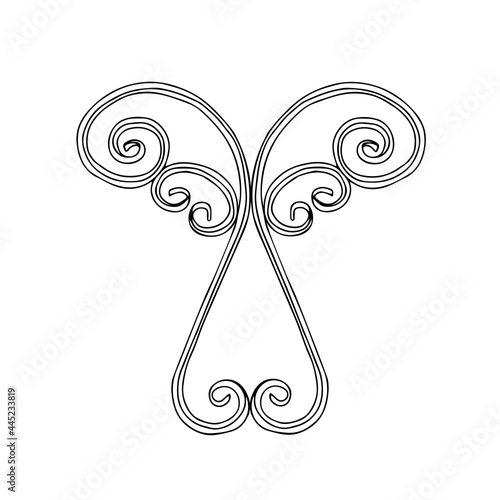 Vector outline illustration of a black decorative element made of cast iron is on a white background