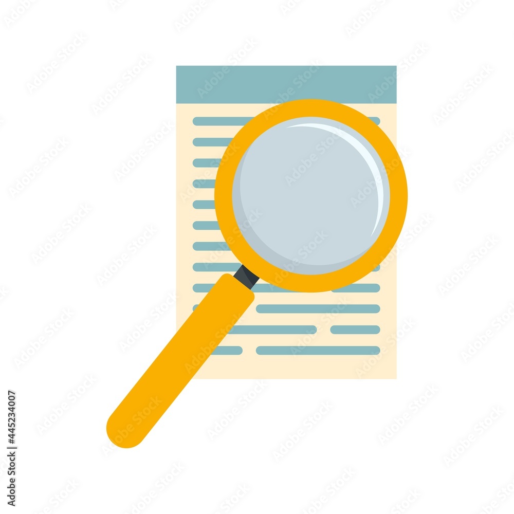 Paper under magnifier icon flat isolated vector Paper under magnifier icon flat isolated vector