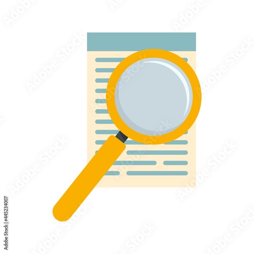 Paper under magnifier icon flat isolated vector