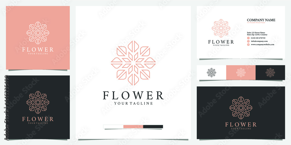 Minimalist elegant modern flower logo design inspiration and business card