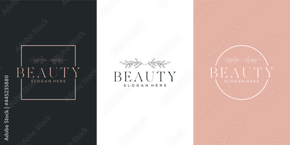 set of feminine luxury line art beauty botanical logo design set of feminine luxury line art beauty botanical logo design