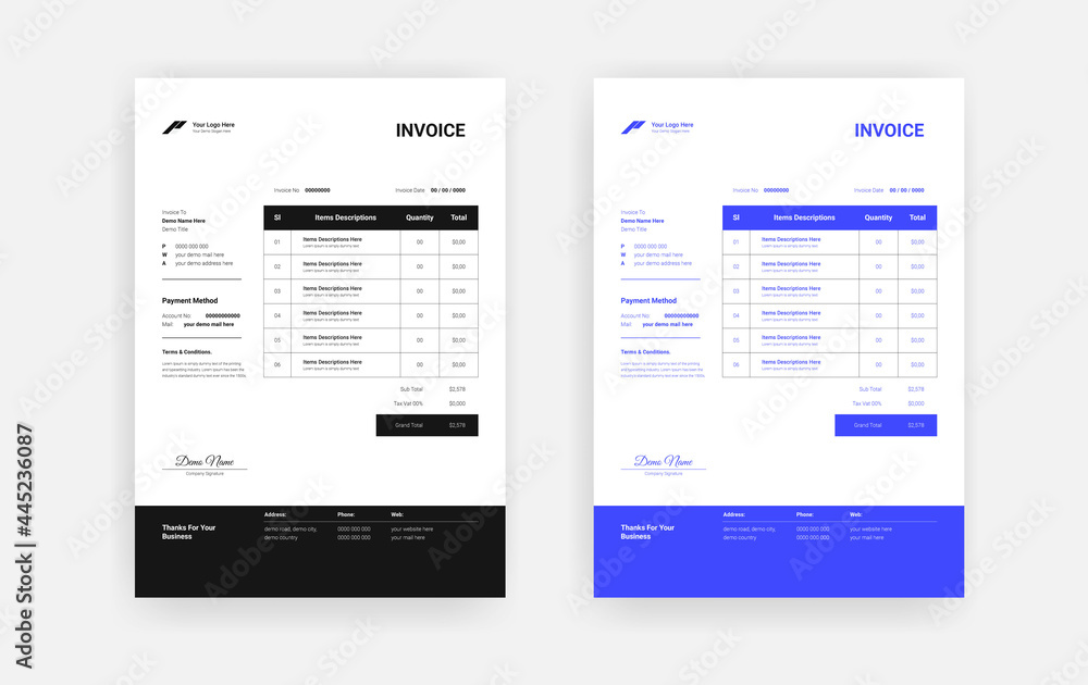 Naklejka premium Abstract Minimal business invoice template design, Professional corporate invoice template