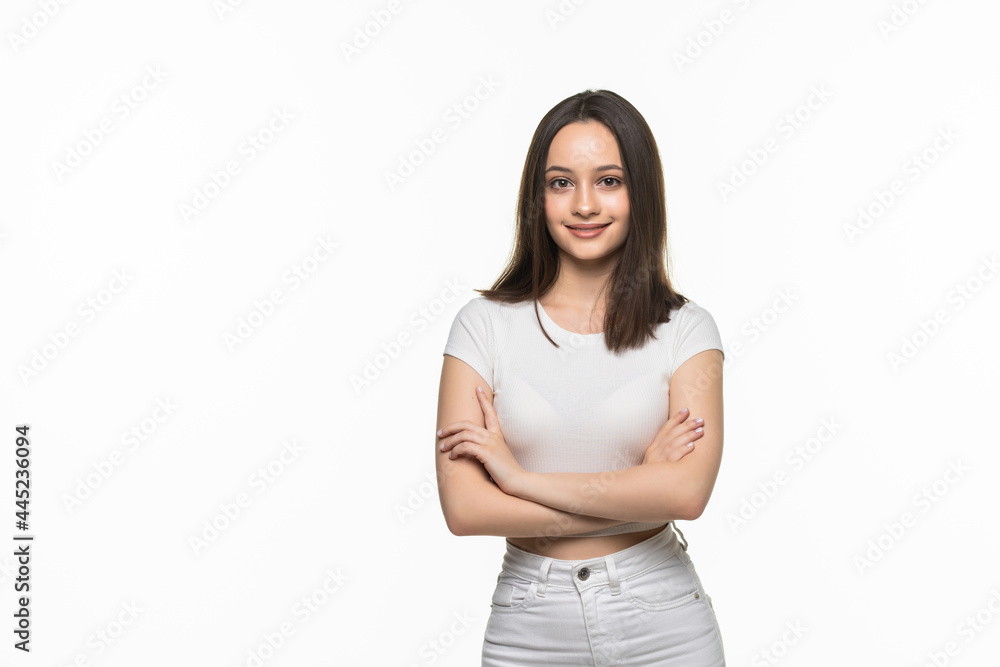 Young casual woman style isolated over white background. Young casual woman style isolated over white background.
