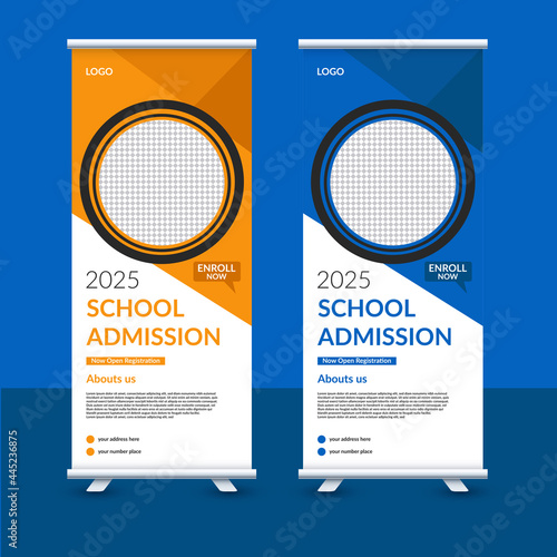 editable school Admission roll up banner and stand banner post template, college, university, coaching center vector template design 