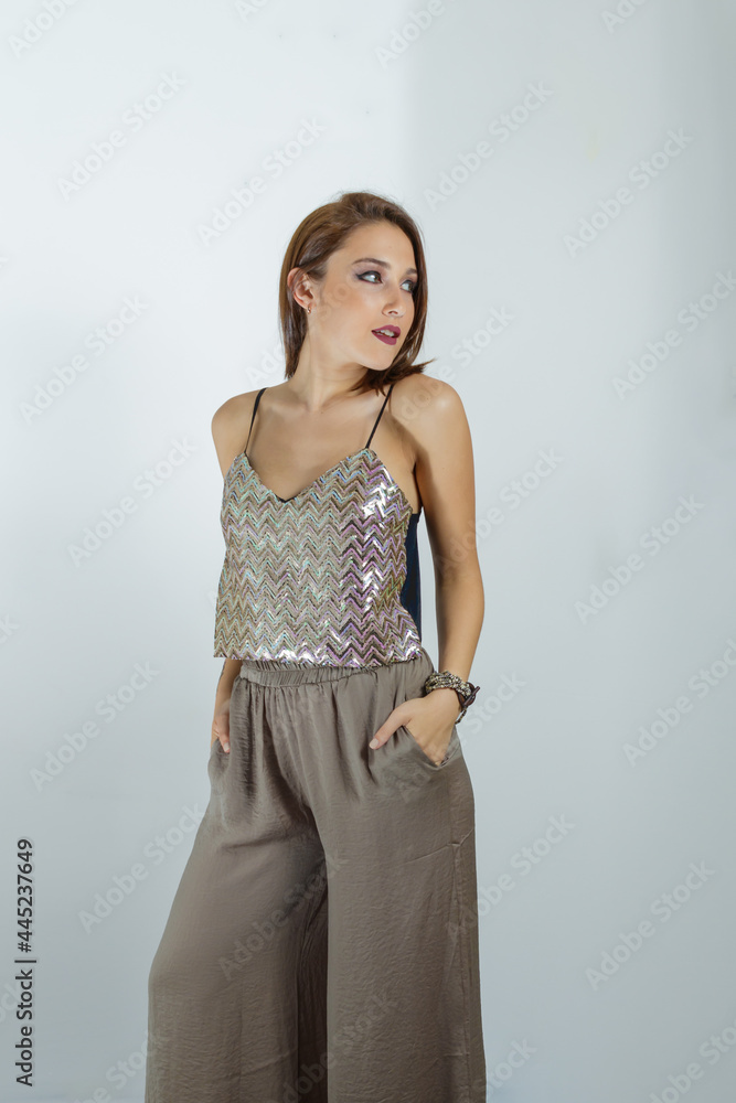 blonde young woman in New Year outfit blonde young woman in New Year outfit