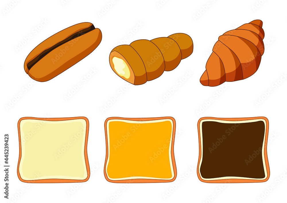 bread mix and croissant isolated.delicious soft bread and bakery on white background illustration vector bread mix and croissant isolated.delicious soft bread and bakery on white background illustration vector