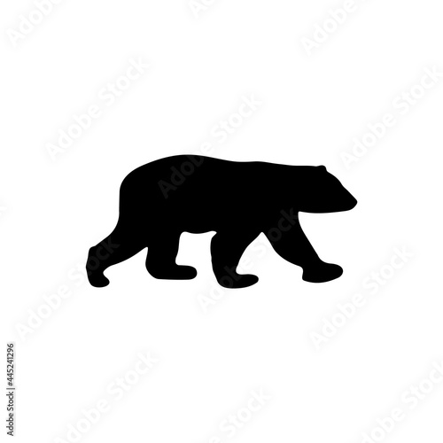 Silhouette of a polar bear from the bear family on a white background.
