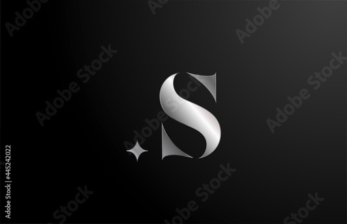 S alphabet letter icon design with star template and grey color