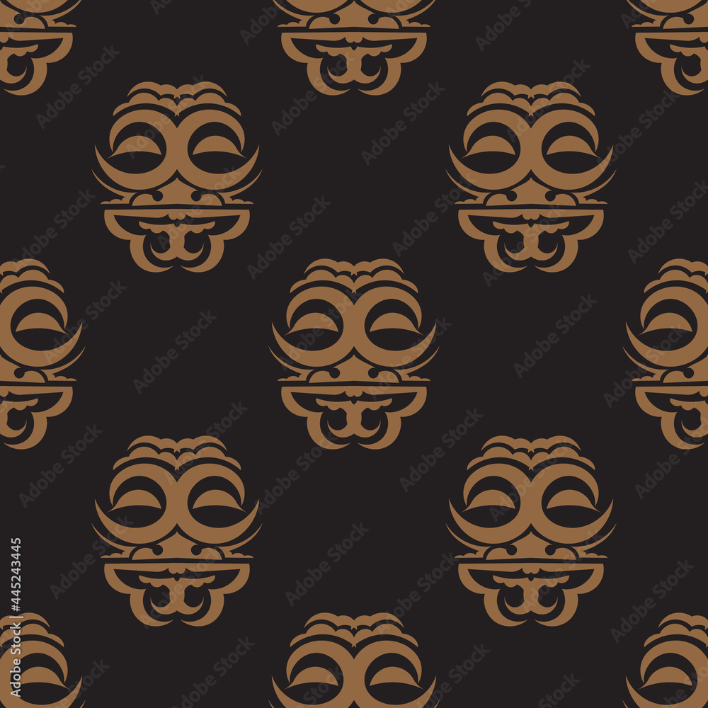 Dark background with masks of the Polynesian tribes. Vector illustration.