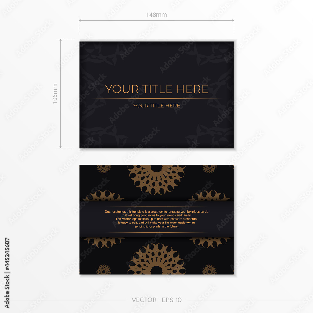 Dark postcard design with abstract vintage mandala ornament. Can be used as background and wallpaper. Elegant and classic vector elements are great for decoration.