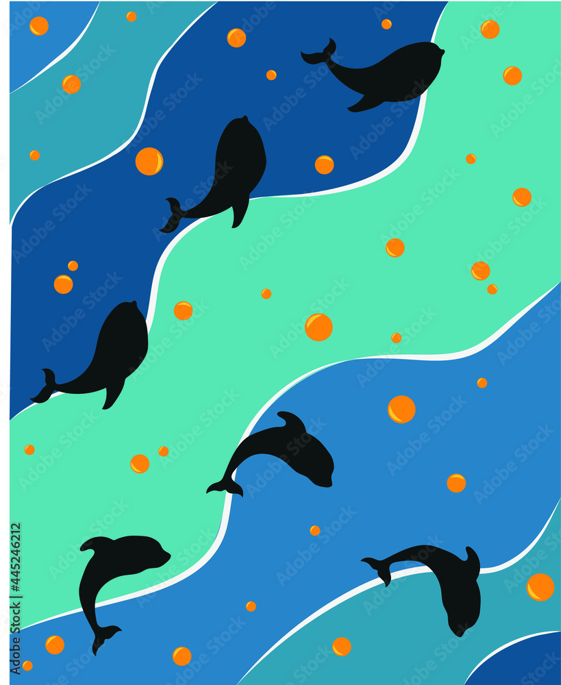 Seabed design with dolphins and whales Seabed design with dolphins and whales