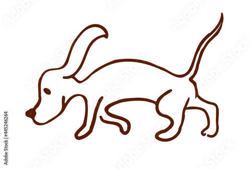 a beagle dog, drawn by Lyne in the doodle style, isolated on a white background. dachshund dog
